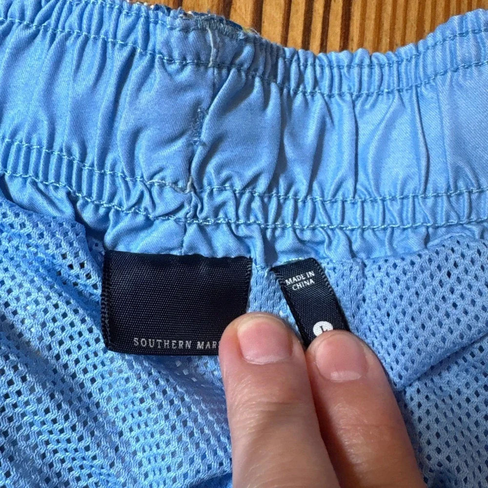 Southern Marsh Swim Trunks Mens Blue Multi Geometric Striped SIZE L